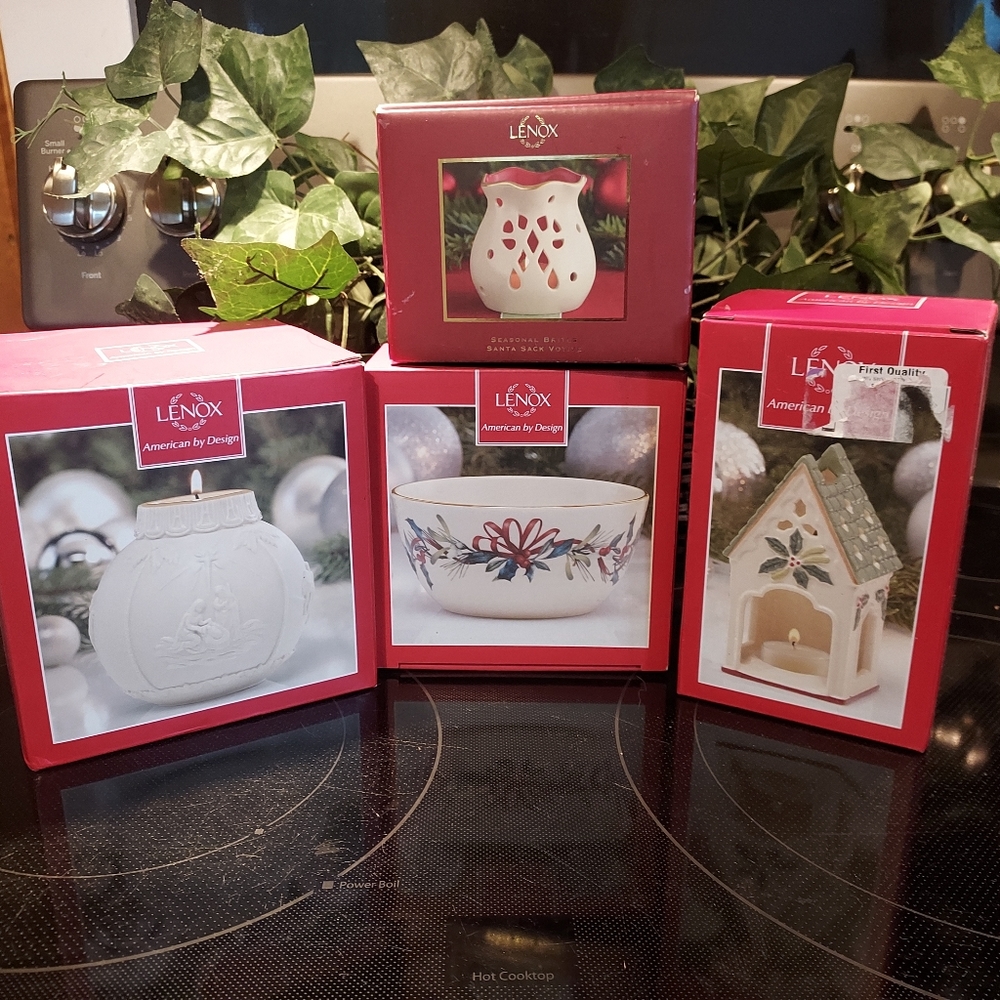 LENOX lot NEW 3 candle items 1 candy dish